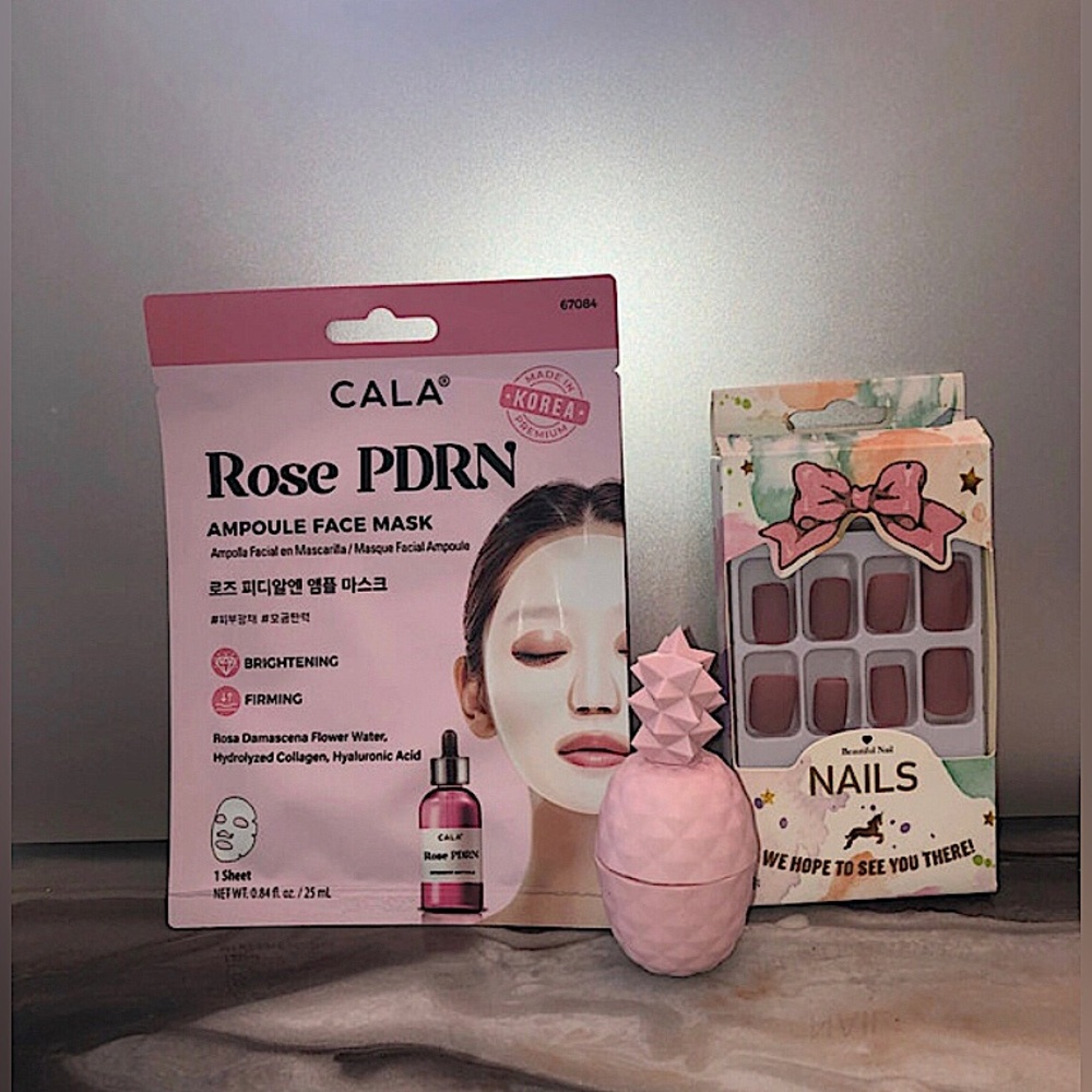 Bundle of Mask, Press On Nails, and Lip Balm